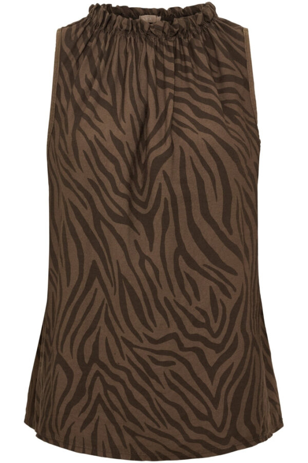 Brun ärmlös viskostopp i zebra