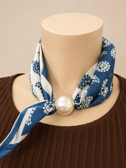 Satinscarfs jeansblå/creme