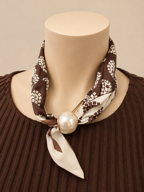 Satinscarf mönstrad brun/creme