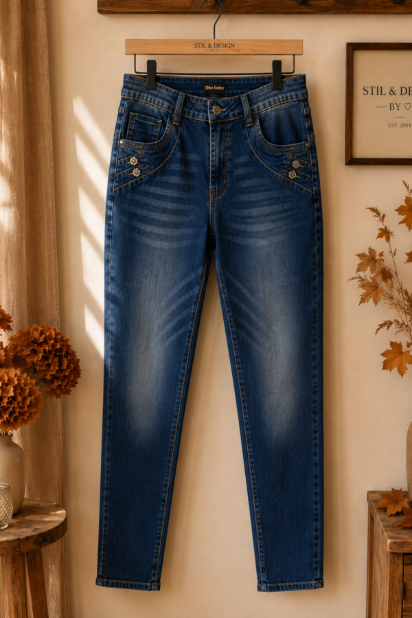 💙 Mörkblå jeans med dekorativa detaljer från Caramell Fashion